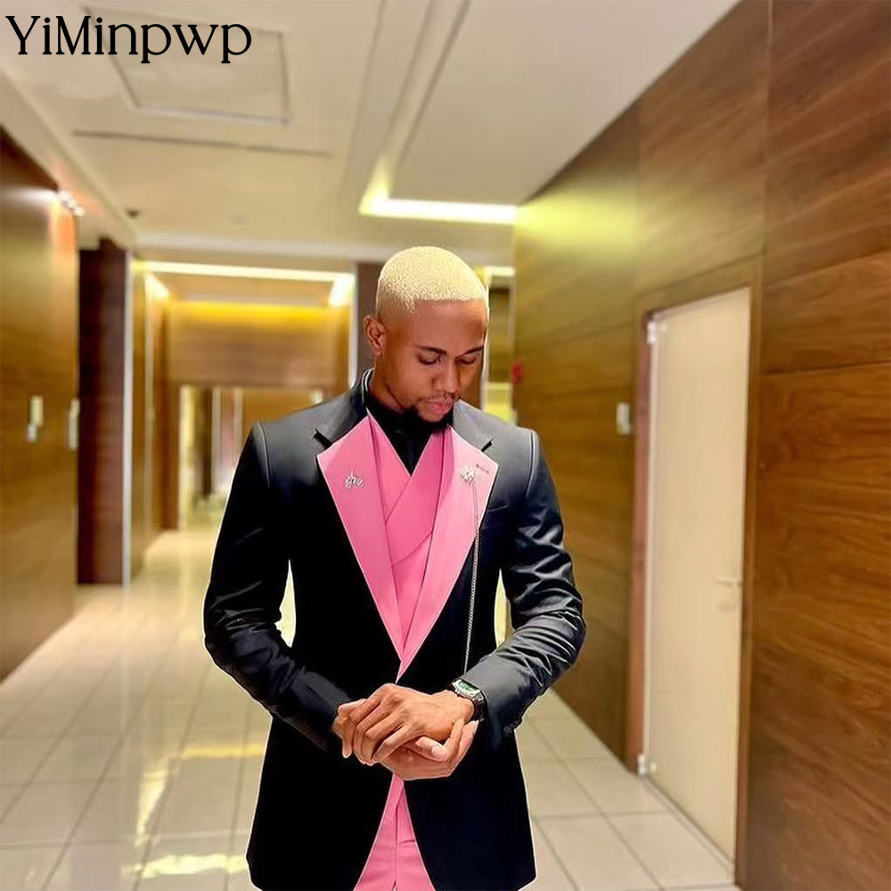 Men Formal Wear Clothes - YiMinpwp Handsome Pink Men‘s Suit Solid