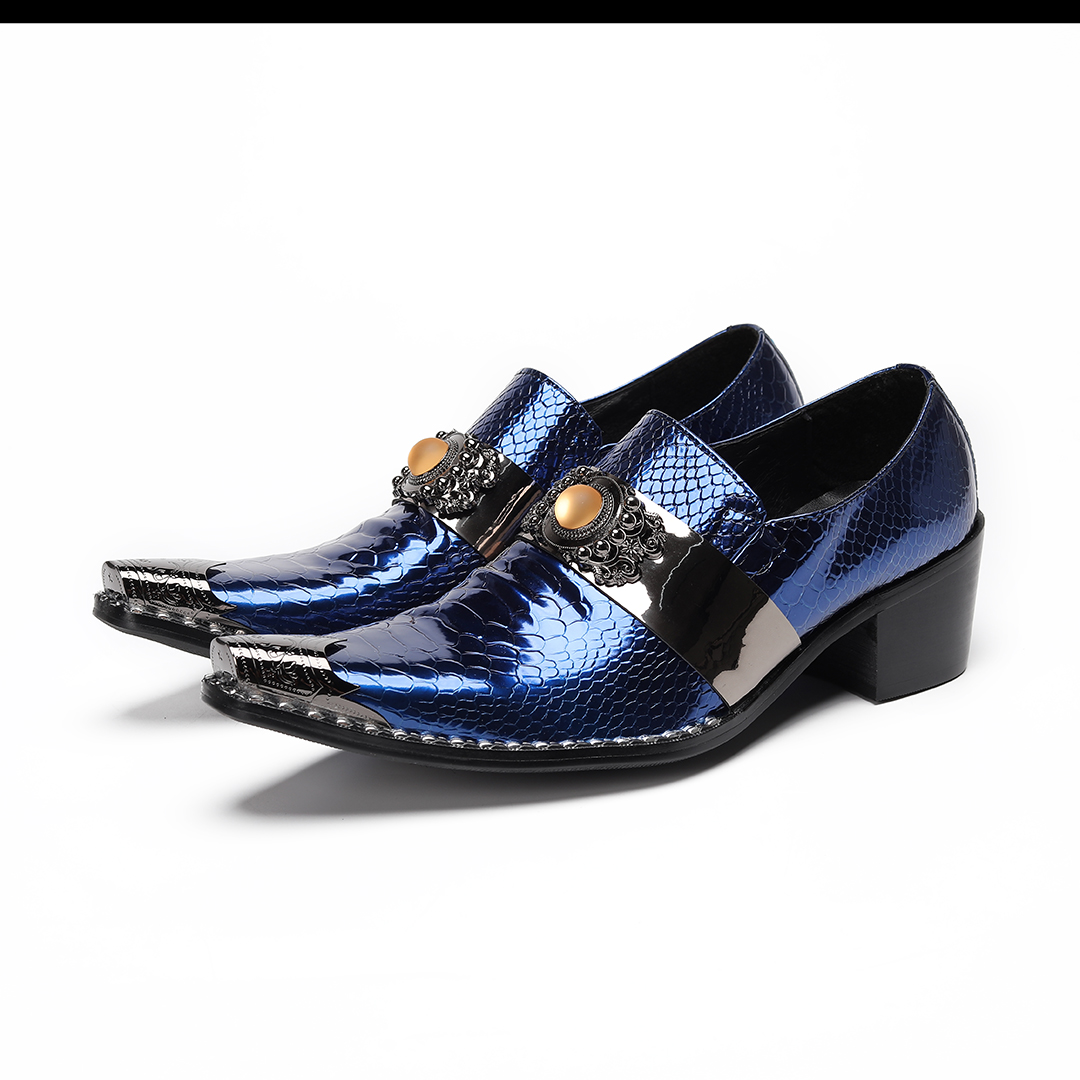 Men'S Luxury Formal Wear - Luxury Blue Metal Charm Pointed Toe