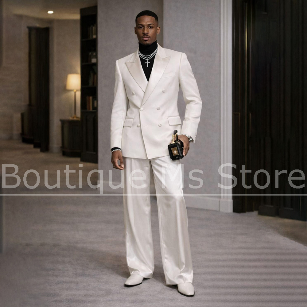 Men Formal Wear For Wedding - Men's White Satin Suit 2 Piece