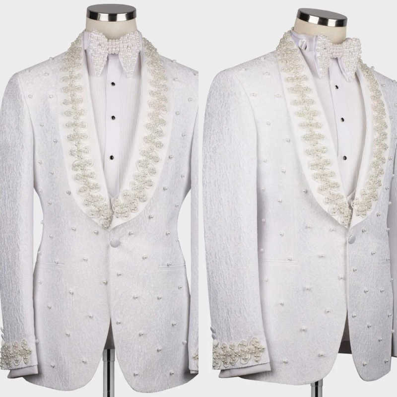 Men Formal Wear With Coat - White Wedding Men Suits Fashion Cotton