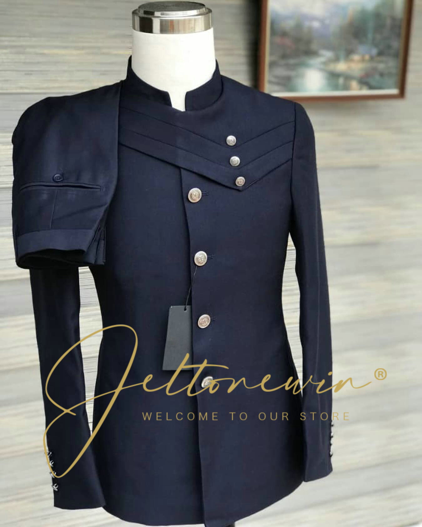 Men Formal Wear For Wedding - Men's Navy Blue Suit Set with