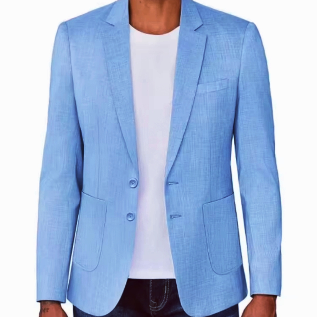 Men Formal Wear With Coat - Slim Fit Men's Beige/Blue Linen Blazer
