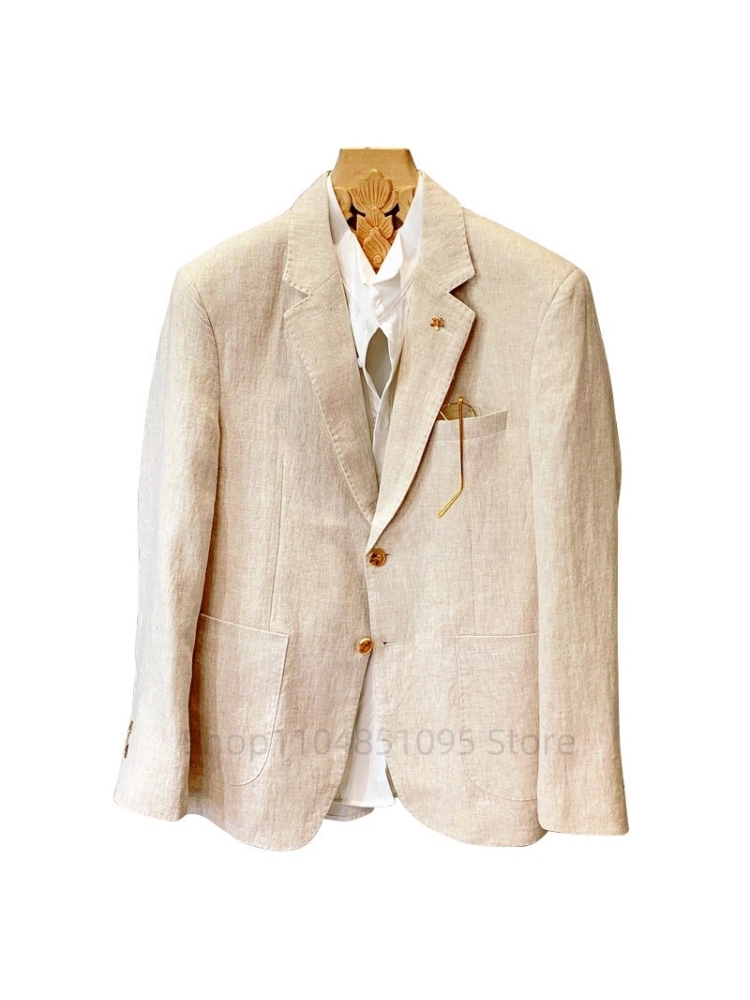 Beige Men Suit Linen Blazers J - Men Formal Wear With Coat recension och pris