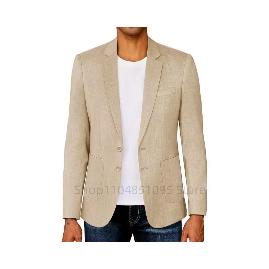 Slim Fit Men's Beige/Blue Line - Men Formal Wear With Coat recension och pris